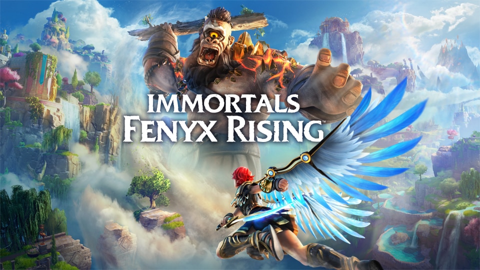 Immortals Fenyx Rising keyart: hero engaged in battle with a cyclops