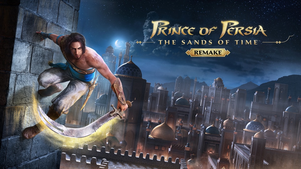 Prince of Persia The sands of time keyart: hero parkouring on wall