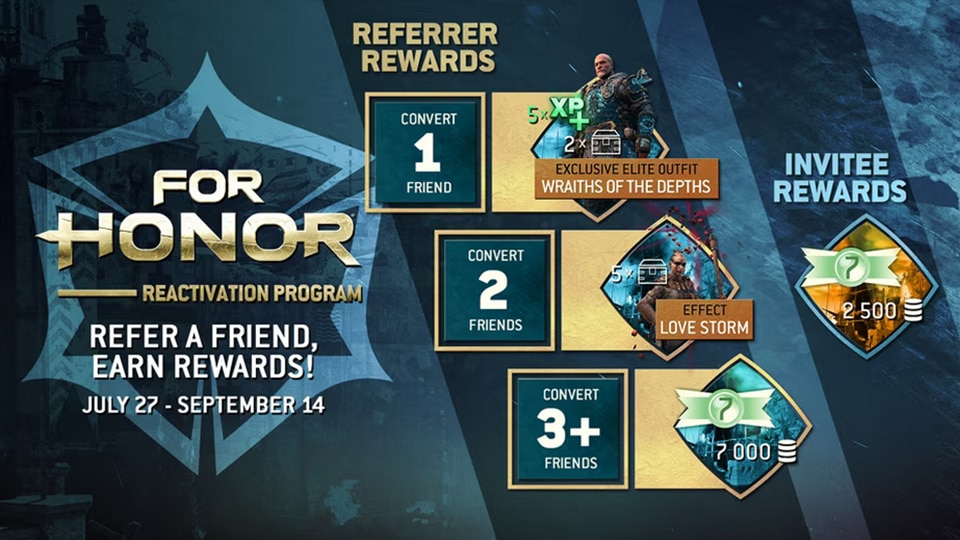 [FH] News - For Honor’s new Reactivation Program - refer a friend - img